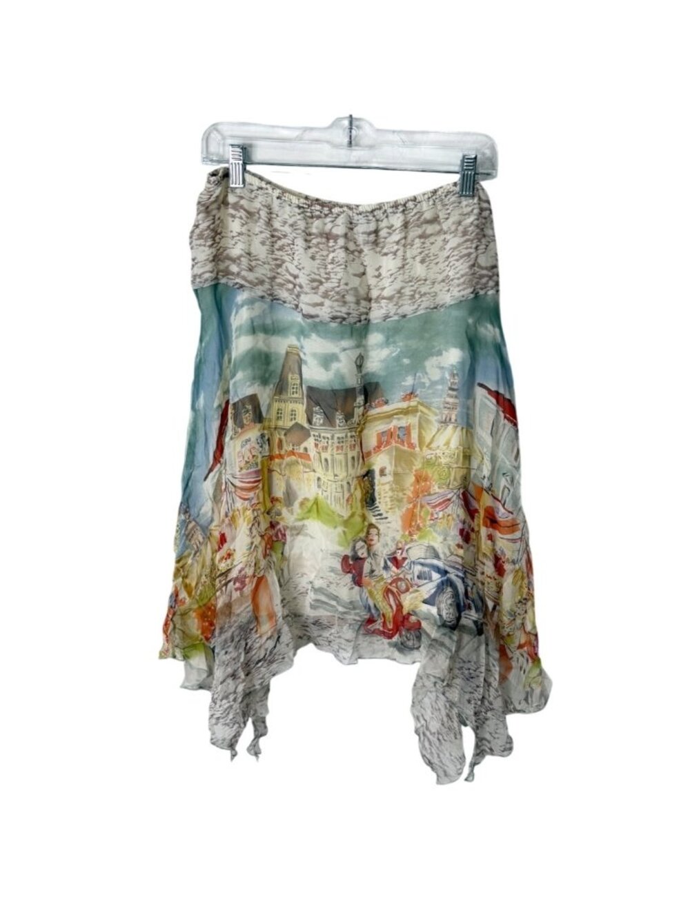 Lapis Womens XL Silk Skirt Handkerchief-Hem European Street Artsy Vintage